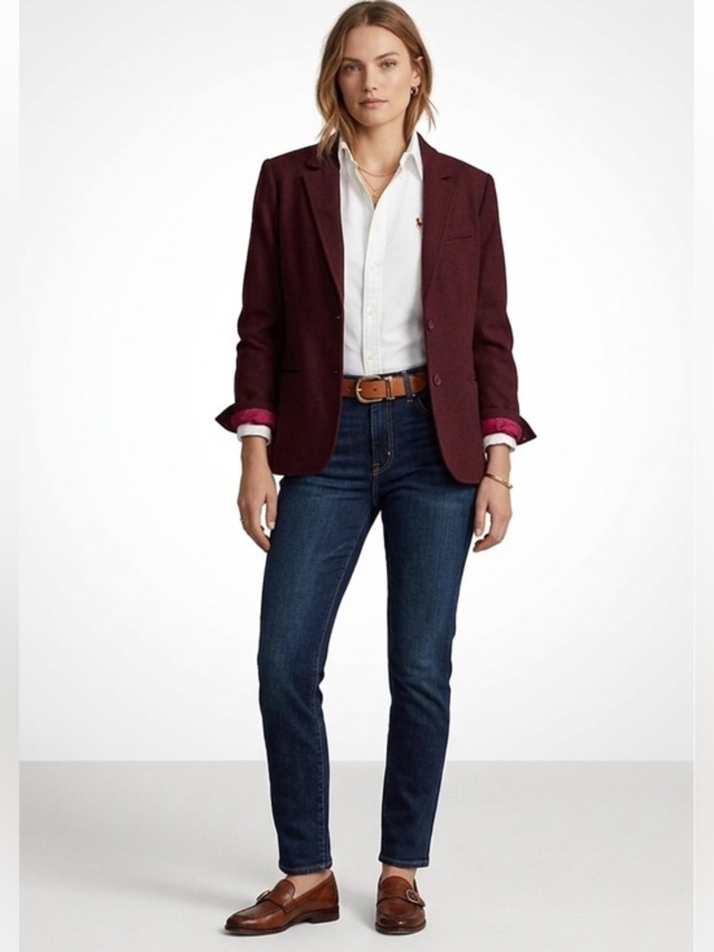 Vintage Wool Burgundy Lined Blazer Jacket Size Small Shoulder Pads